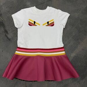 Fendi Kids FF Girl Dress White Pink Strip Size 5A Small